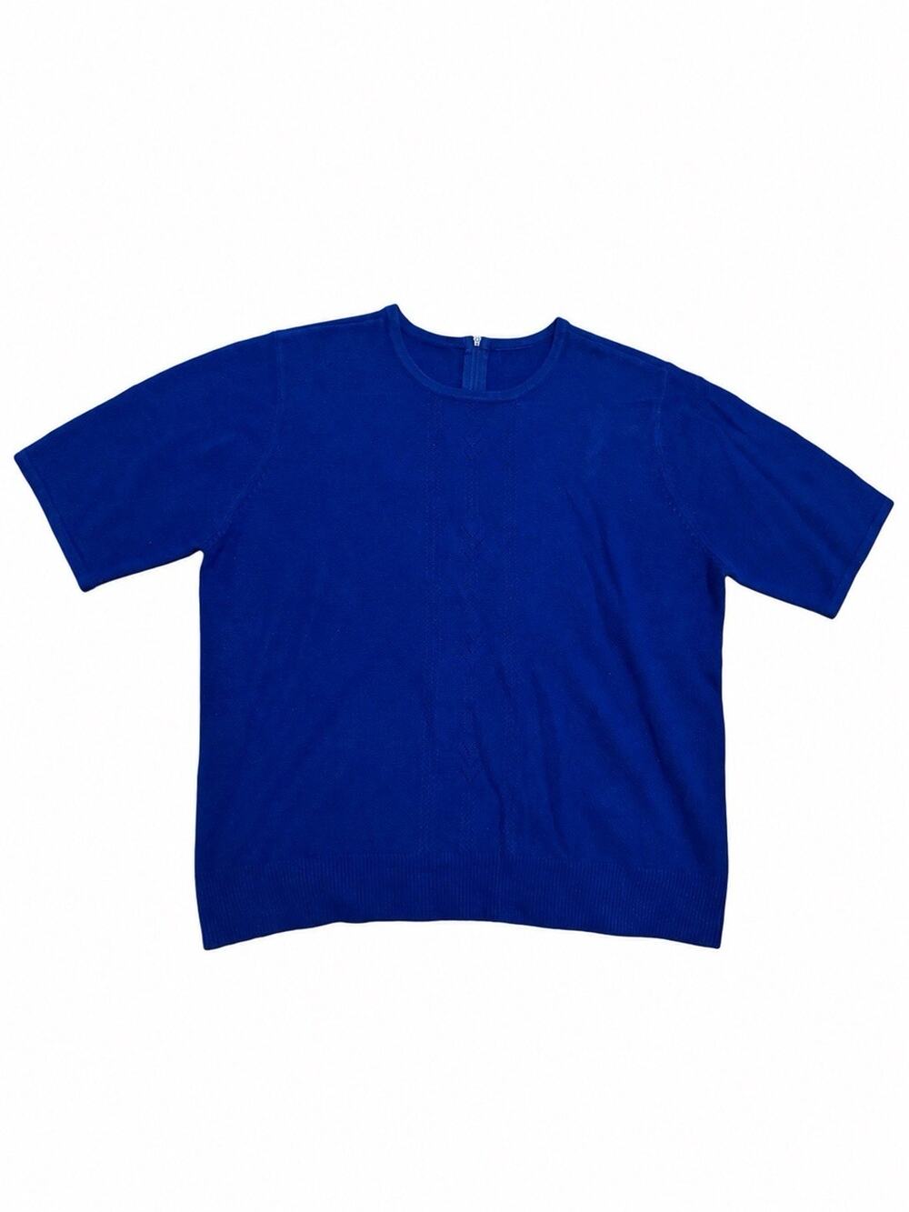 Women’s Medium Cobalt Blue Short Sleeve Knit Shirt Top Back Zip
